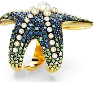 🦋 Idyllia cocktail ring Crystal pearls, Starfish, Multicolored.